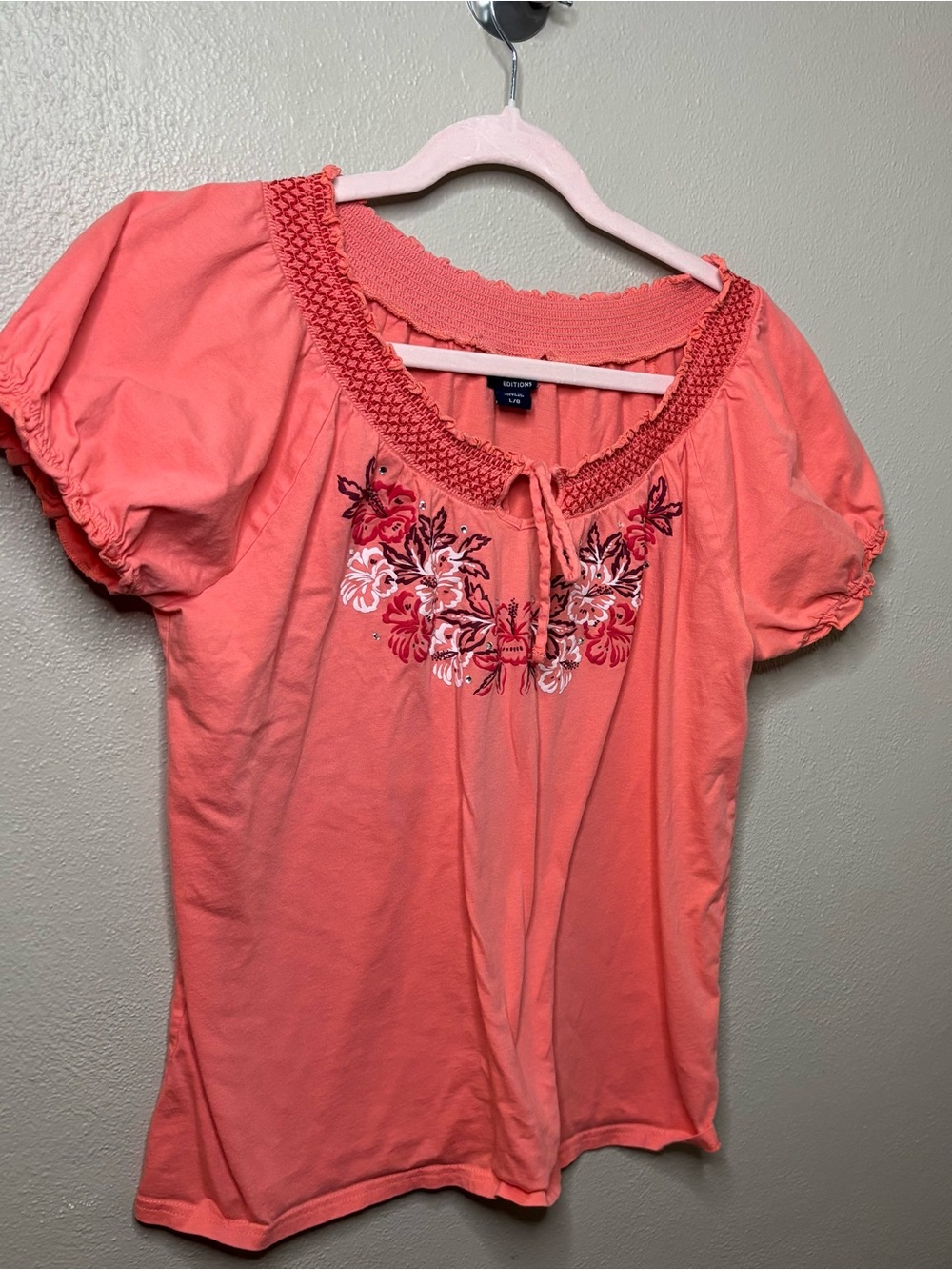 Basic Editions Coral Fairy Core Peasant Blouse Large